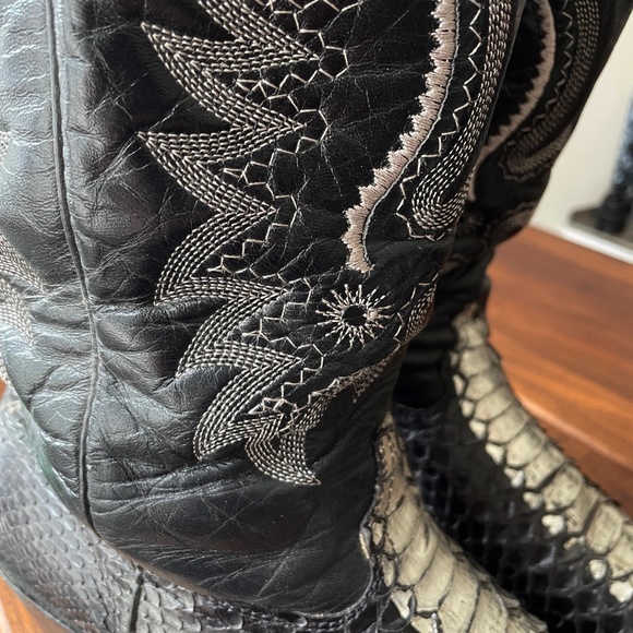 Cowboy Boots Beyonce Python Black & Silver Vintage Size 8M - Picture 5 of 9